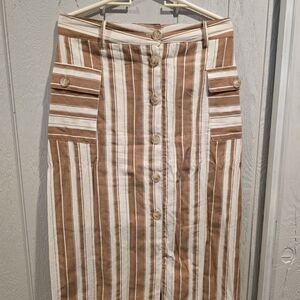 Hem & Thread Brown and White Striped A-Line Skirt